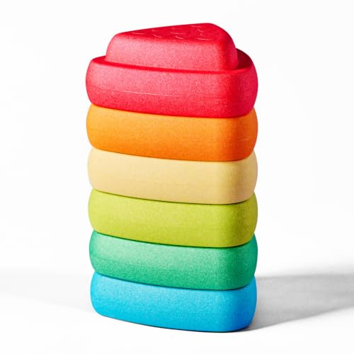 Nattou Blocky - Pietre d'equilibrio per bambini, impilabili, antiscivolo, giocattoli sensoriali, per interni ed esterni, 29 cm, multicolore