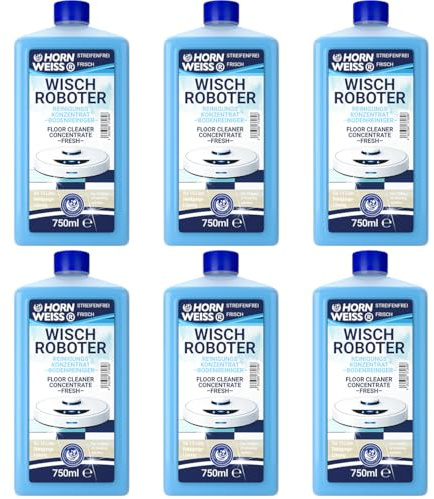 HORNWEISS 6x 750ml Rengöringsmedel för Dammsugarrobotr – Koncentrat – Strimfritt | Golvreiniger för alla dammsugarrobotr & dammsugartorkar | Kakel, laminat, vinyl, parkett & PVC | diskret frisk doft