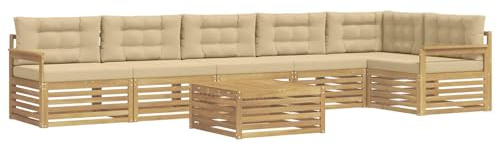 vidaXL Outdoor-Sofagarnitur mit Kissen 7 pcs Weiß und Beige, Lounge-Sofa für die Terrasse, modernes, wetterfestes Gartenmöbel-Set für Bequeme Sitzgelegenheiten