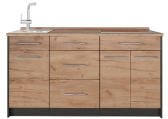 Vicco Köksblock Fame-Line, Goldkraft ek/antracit, 150 cm, AP Oak, för individuell expansion med kompatibla moduler