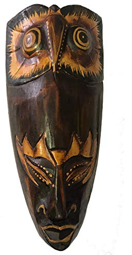 Woru Maschera dipinta, 20 cm, maschera di legno di Bali, maschera da parete Motivo: gufo