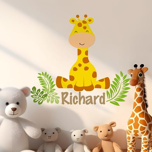 Custom Name Sitting Giraffe with Leaves I Wall Decal for Bedroom I Nursery Wall Decor for Baby Boy & Girl I Stickers for Kids I Multiple Options for Customization (38 Wide x 35 Height)
