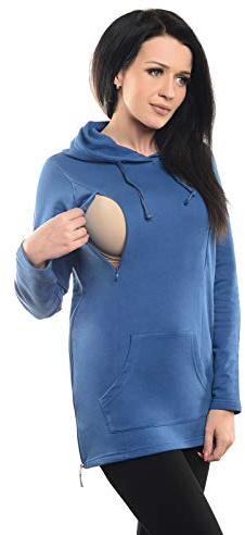 Purpless Maternity 2in1 Pregnancy Nursing Hoodie Sweatshirt Woman Kangaroo B9050 (12, Jeans)