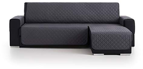 S & T Funda Cubre Sofá Chaise Longue Acolchado Antiácaros Protector Manchas Fabricado en España Poliéster 100% Gris Oscuro 240 CM