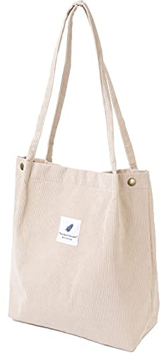 VOKUVIKU Borsa a Tracolla in Velluto a Coste Borsa di Stoffa Donna Borsa Shopping Borse Casual Retrò Borse a Spalla da Donna Borsa Grande Capacità, beige