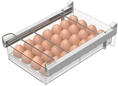 vacane Large Refrigerator Drawer with Removable 28 Grid Egg Tray, Clear Egg Drawer for Fridge Organizer Bins, Fridge Storage Container Under Shelf Holder for Fruit,Vegetable,Meat,Cheese