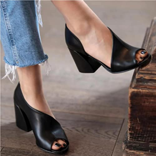 Ecoodisk Nuove Scarpe con Tacco Alto Donne Summer Wearge Donge Bosella Traspirante per la Bocca Traspirante con Scarpe Single vuote Stitching Solid Color Stitching