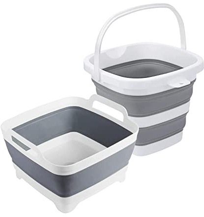 MontNorth Collapsible Basin Bucket,9L Collapsible Dishpan with Drain Plug for Kitchen Sink,5L Portable Foldable Small Plastic Water Supplies for Outdoor Garden Camping Fishing Car Wash(Sets of 2)
