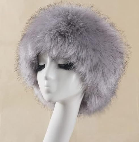 Damen Fellmütze Pelzmütze,Wintermütze Damenmütze Kunstfell Kunstpelz Mütze Klassische russische Kosakenmütze Beanie Mütze Winddichte Plüsch Warm Hut Fellmütze für Reisen,Skifahren,Wandern,Grau #1