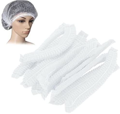 100 Einweg-Haarnetze, weißes Vlies-Haarnetz, chirurgisches Netz, zum Kochen von Haarnetzen für Catering, Größe 53,3 cm