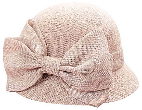 Kielsjajd Strohhut mit Schleife Damenhut Sommerhut Sonnenhut Strandhut Damen Damen Sonnenhut 1920er Jahre Cloche Hut mit Schleife Sommer Bucket Hat Bowler Sonnenhut für Damen