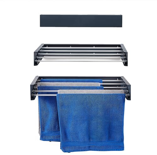 nebu! Wäscheständer zur Wandmontage 70cm klappbar aus Metall Indoor & Outdoor (Anthrazit)