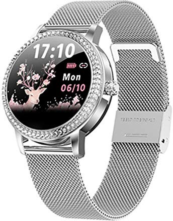 QESTO Reloj inteligente GDS para mujer, pulsera de actividad física, monitor de frecuencia cardíaca, presión arterial, reloj inteligente deportivo (C)