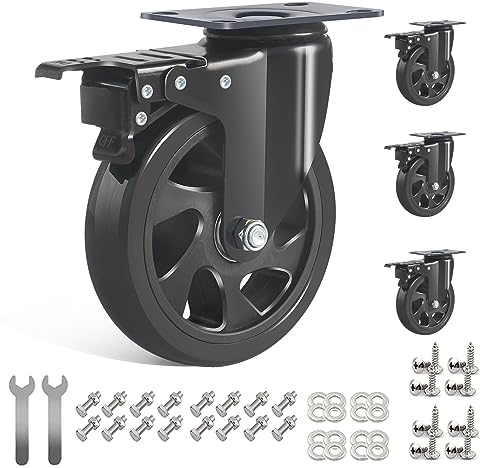 IQWTU Ruote per Mobili Pesanti da 125MM, Ruote per Carrello con Freno Carico 800kg, Set di 4 Rotelle Girevoli per Mobili Rotanti a 360°, Ruota Pesanti Rotelle in PU Silenziose e Resistenti