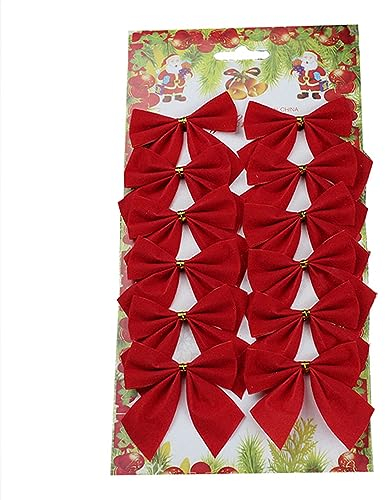 SECALIFE 12 Stück Weihnachtsschleifen Ornamente Weihnachtsbaum Bowknot Samtband Schleifen Weihnachtsschleifen für Baumschmuck Geschenke Verpackung Bastelbedarf, rot