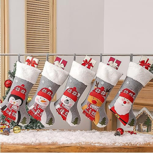 Nikolausstrumpf 5er Set,Nikolausstiefel zum Befüllen,Großer Weihnachtsstrumpf, Weihnachtsgeschenktasche Bonbontüte, Weihnachtssocke Weihnachtsdeko zum Aufhängen für Wand, Kamin, Treppe,Weihnachtsbaum