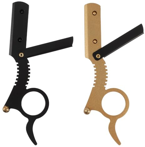 Beavorty Manual Razor Set 2Pcs Finger Razors for Men Beard Shaving Eyebrow Grooming Straight Edge Metal Barber Tools 5.11 Inch
