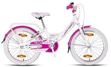 Rezzak 20 Zoll Mädchenfahrrad Kinderfahrrad mit Reflektoren Schutzblech Alter ab 6 Jahre Mädchenfahrrad V-Bremse und Rücktrittbremse Weiss-Pink Neu -081