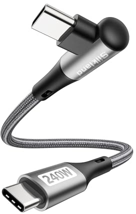 Silkland USB-C to USB-C Kabel Kort 30CM 90Grader, 240W 48V/5A, PD3.1&QC4.0+, USBC Snabbladdningskabel Vinkel för Android Auto, Samsung S25 Ultra S24 S23 S22 S21, MacBook Pro/Air, iPad Pro/Mini, Pixel