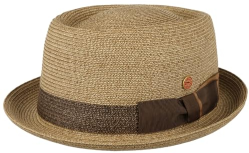 Mayser Gareth Classic Pork Pie Strohhut Sommerhut Sonnenhut Gartenhut Strandhut Pork-Pie-Hut Damen - Made in The EU Sommer Frühling-Sommer - L (58-59 cm) beige-braun