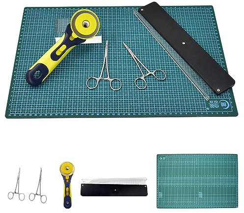 Runzkzy Schneidewerkzeuge einschließlich Rotationsschneider, Schneidematte und Lineal, Hämostaten, Schneidewerkzeug für DIY Slingshot Gummibänder mit Handwerk selbstheilende Schneidematte (A)