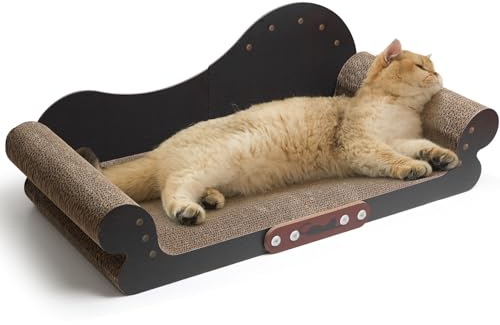 ComSaf Cat Scratcher Cardboard, 67 cm Cat Scratching Lounge Bed, 2 in 1 Large Scratching Board for felines, Recyclable Scratch Pad, Durable Sofa Shaped Scratch Bed Protects Furniture