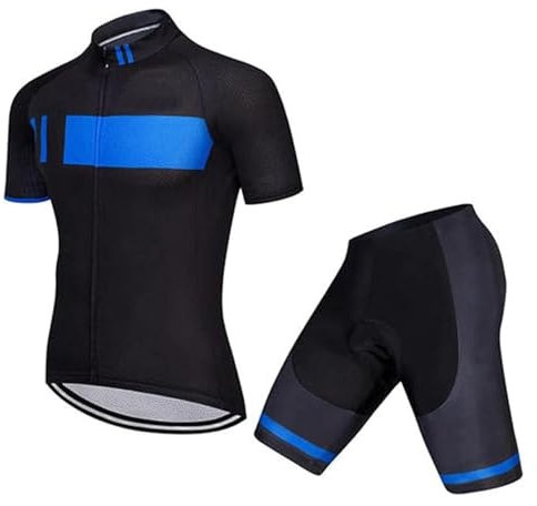 Herren Radtrikot Set Fahrrad Kurzarm Set + Männer Radhose mit 9D Sitzpolster MTB Fahrradbekleidung Schnell Trocknend Atmungsaktiv Fahrradbekleidung (A-12,L)