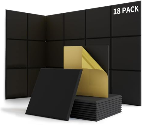 suzao Lot de 18 Panneaux Acoustiques Autocollants Mousse Acoustiques, Densité 213 kg/m³, NRC 0,90, 100% Fibre de Polyester, Mousse Anti Bruit Mural pour Décoration de Jeux, Bureaux, Studios