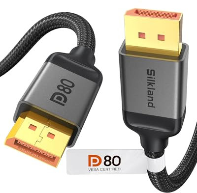 Silkland 80Gbps Câble DisplayPort 2.1 50CM [Certifié VESA] DP80, 8K@240Hz, 4K@540Hz/360Hz/240Hz 16K Câble DP 2.1, Compatible UHBR20, HDR, FreeSync, G-Sync, DSC pour 5090, 7900XTX, écrans Gaming, PC