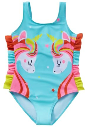 JiAmy Badeanzüge Mädchen, Einteiler Schwimmanzug 3D Einhorn Schwimmen Bademode für Kinder Blau 3-4 Jahre