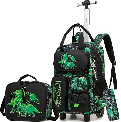 HTgroce Mochila Escolar Niña con Ruedas Escolar con Ruedas,Estudiantes de Primaria Carros para Mochilas Bolsa de Almuerzo Estuche Escolares