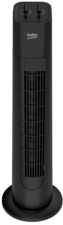 Beko EFW5300B Ventilatore a Torre Meccanico, 35W, 3 Velocità, Oscillazione 60°, Timer 2h, Nero