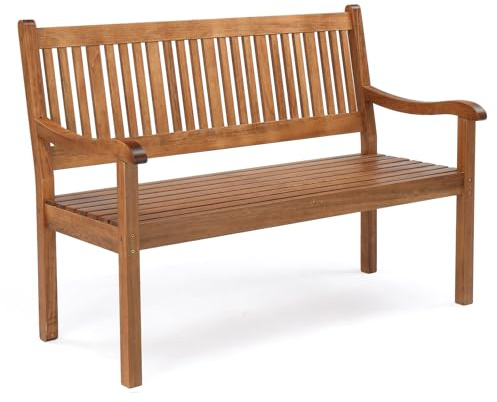 LEADZM Gartenbank Holz 3 sitzer, Holzbank Wetterfest, 127 cm, Ergonomisch gestaltete Rückenlehne und Armlehnen, 363 kg Belastbar für Garten, Terrasse, Balkon