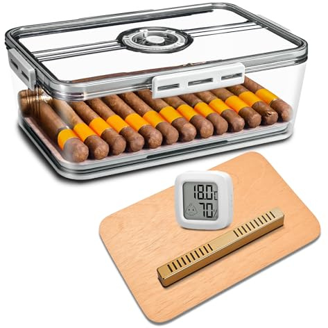 demcigar Zigarren Humidor, Transparente Humidor Box mit Luftbefeuchter und Hygrometer, Desktop Zigarren Humidor Box mit Zedernholzspänen, Zigarrenetui, Zigarrengeschenke für Männer (Mitte halten 55-60