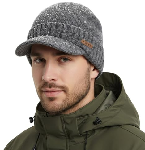 TOP-EX DryKnit™ Herren Strickmütze mit Schirm – Wasserdicht, Fleece Gefüttert, Warm für Winter Wollmix