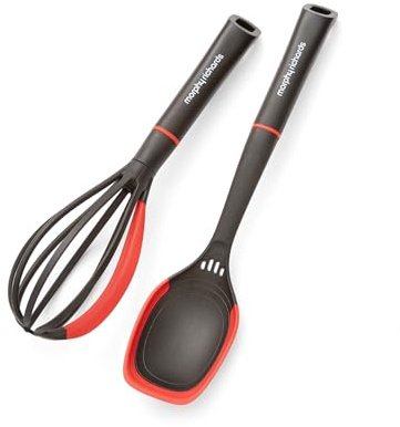 Morphy Richards Whisk and Solid Spoon Set, Heat Resistant Nylon & Silicone Utensils, Built-in Scraper, Herb Stripper & Measuring Spoon, Non-Stick, Dishwasher Safe, 869005
