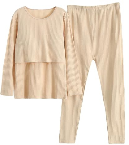 aromm Damen Umstandsmode Langarm-Stillshirts Oberteile und Lange Freizeithosen Stillkleidungsset