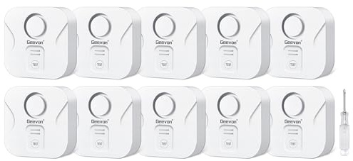 Geevon 10 Pack Water Leak Detectors for Home, 100dB Water Sensor Alarm Flood Leakage Detection Devices for Bathroom, Basements, Laundry Rooms, Kitchen, IP56 Waterproof(Battery＆Screwdriver Included)