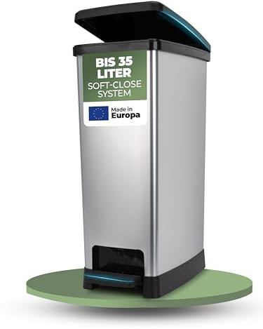 Novaliv Großer Mülleimer mit Deckel - 35L Tretmülleimer mit Soft-Close-System - Treteimer Müllbehälter Stabiler Abfalleimer mit Deckel & Fußpedal - Geruchsdichter Mülleimer Küche u.v.m
