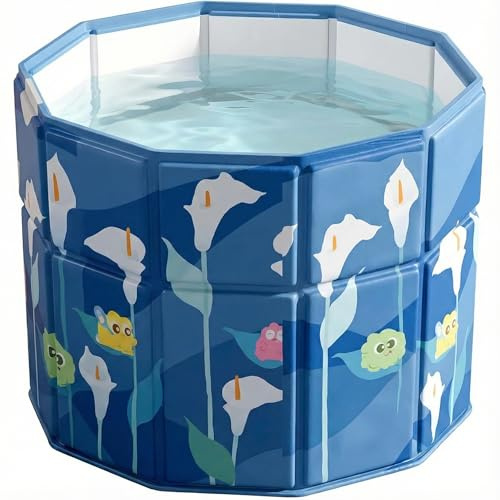 Quivora 27.5 Portable Bathtub for Adults, Seniors, Kids & Pets, Inward Folding Edge for Easy Step-In, 2-in-1 Ice Bath & Hot SPA Collapsible Soaking Tub (Blue, 27.5x26)