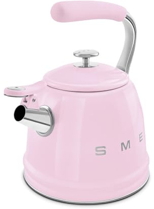 SMEG Stovetop Whistling Kettle – 50s Retro Style, 2.3 Liter (10 Cup / 2.4 Quart) Stainless Steel Tea Kettle with Iconic Design & Whistle – Premium Kitchen Statement Piece-Pink