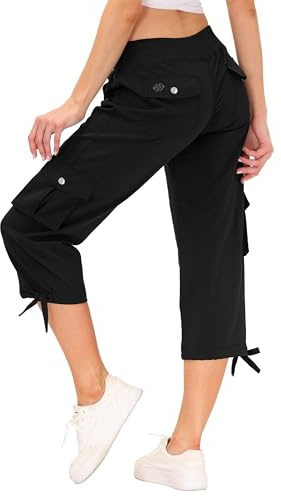 MoFiz Pantaloni Capri Donna Pantalone Cargo 3/4 Traspiranti Estivi Pantaloni da Escursionismo Trekking Sportivi Viaggio con 6 Tasche Nero Taglia M