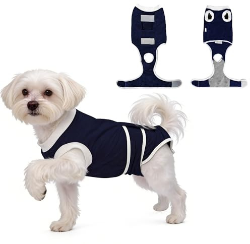 PawSailor Hundkropp efter OP för hundar och hanar, OP-kropp hund kastrationsskydd & läckageskydd hundbody, mjuk OP skyddsoverall alternativ till tratt för små medelstora hundar, marinblå L