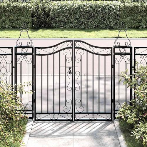 Mokuyary Portail de Jardin Noir 121x8x100 cm Fer forgé Portillon de Jardin, Clôture de Extérieure Porte pour Cour, Arrière, Patio, Terrasse