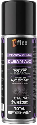 INfloo Clean A/C 200 ml Limpiador y Ambientador de Aire Acondicionado de Coche, Spray para Conductos de Ventilación e Interior, Neutralizador de Olores con Boquilla Automática