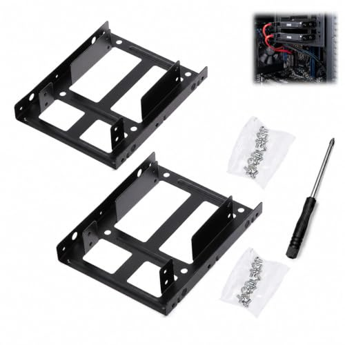 2-delad monteringsram SSD-hållare 2,5 till 3,5 tum, 2,5 intern hårddisksats för stationär och bärbar dator med anti-vibration, komplett kit med 12 skruvar och skruvmejsel