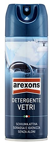 Arexons Cura Auto, Detergente Vetri in schiuma 200 ml, Trattamento vetri pulisce e sgrassa, Elimina polvere, Non lascia aloni, Adatto per superfici interne ed esterne dell'auto