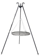 Orientabile Grill Nort Pol Farm Cook con rete a doghe in acciaio grezzo, 70 cm, con tre gambe e catena, senza fuoco rigida