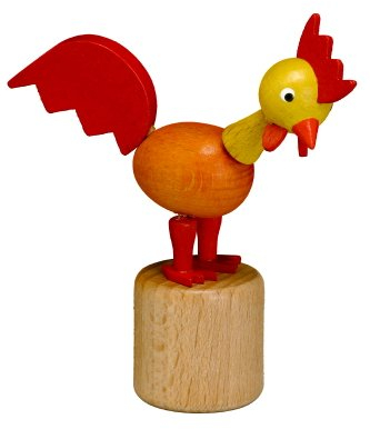 Rudolphs Schatzkiste Holzspielzeug Wackelfigur Hahn rot Höhe=8cm NEU Spielzeug Wackeln Wackeltier Wackelspielzeug Figur Holzspielzeug Holztier Tier Drücken Drückfigur Holz Holzfiguren Seiffen