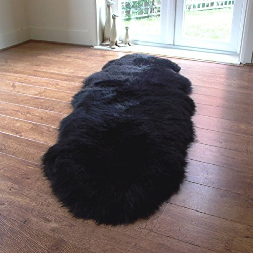 Black Sheepskin Rug with Extra Thick & Soft Wool - 1-8 Sheepskins (Double Fleeced Sheepskin: 190x65cm (75x26))